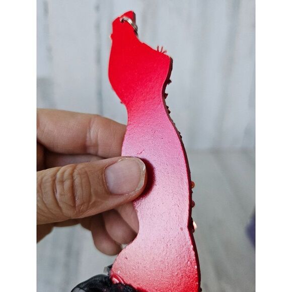 Red evening dress ornament vintage fancy beaded fringe ruffle Xmas tree - Picture 7 of 8